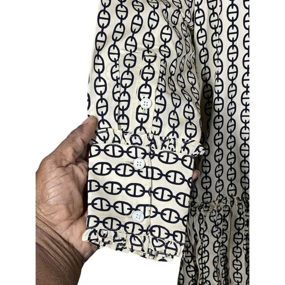 J.CREW Women's Amelia Popover Shirt‎ Dress in Vintage Links Prints Long Sleeve S